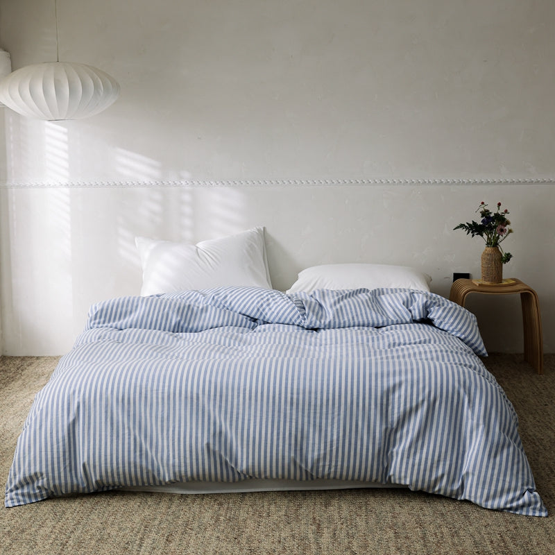 Deep Horizon — The Linear Premium Washed Cotton Duvet Cover