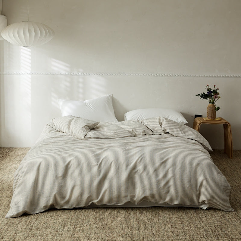 Desert Sand — The Linear Premium Washed Cotton Duvet Cover