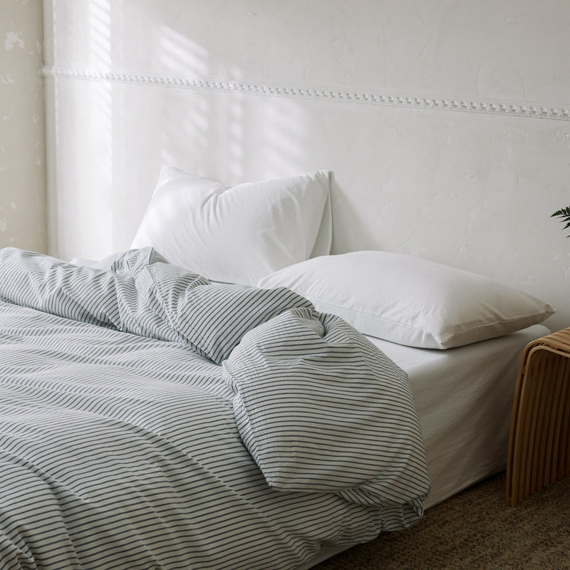 Obsidian — The Linear Premium Washed Cotton Duvet Cover