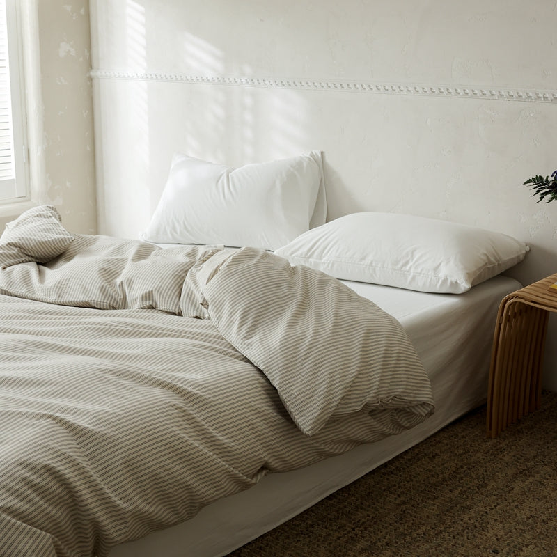 Desert Sand — The Linear Premium Washed Cotton Duvet Cover